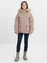 Бежевый парка женская, зимняя, с мехом