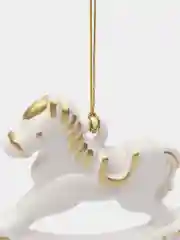Золотой набор новогодних елочных игрушек ручной работы, 3 штуки, лошадка, домик из гипса