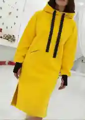 Желтый женское платье худи из флиса с капюшоном и длинным рукавом для повседневной носки