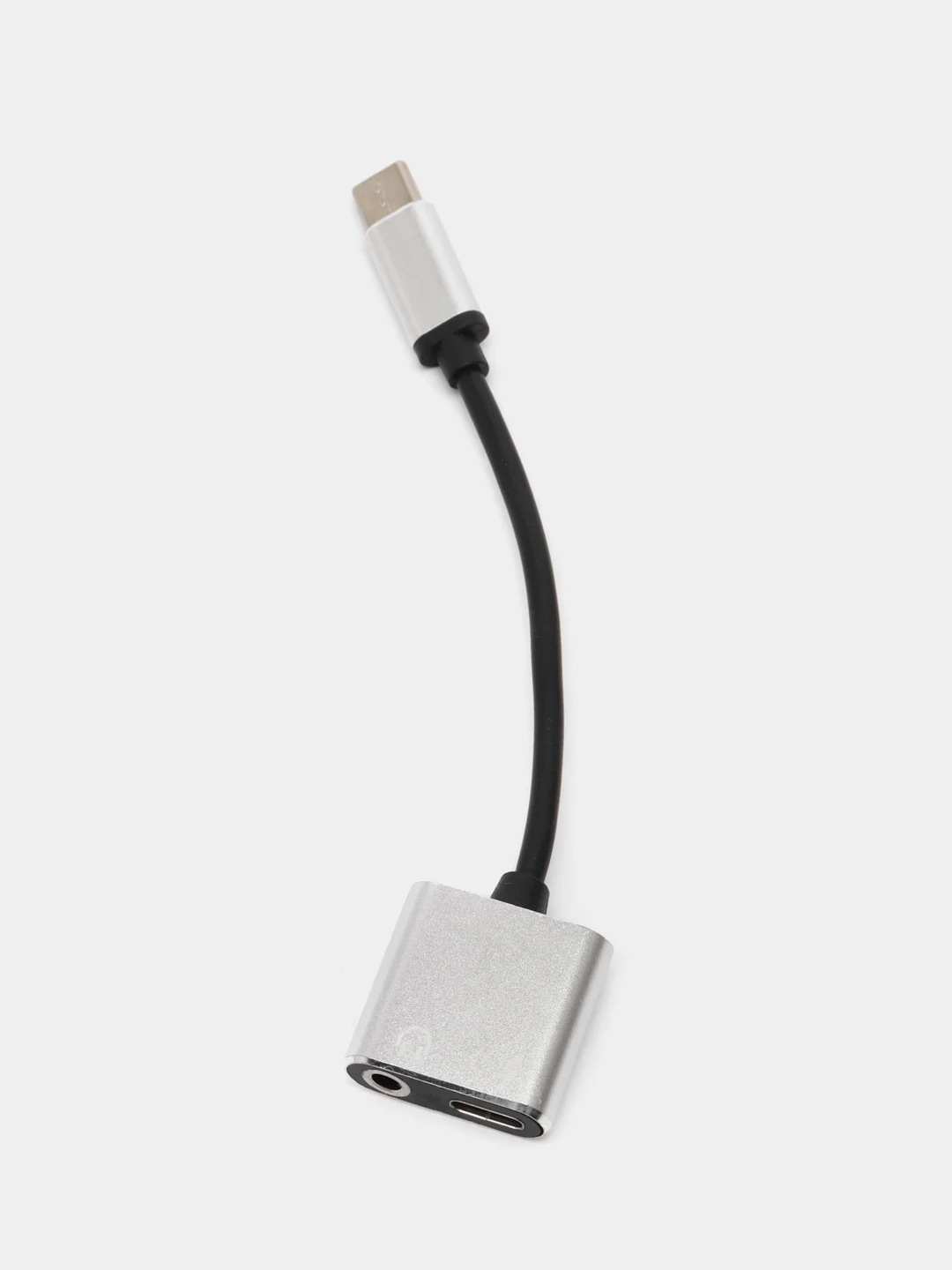 Хром переходник с Type-C на mini jack 3,5 мм + Type-C / Адаптер для наушников с зарядкой