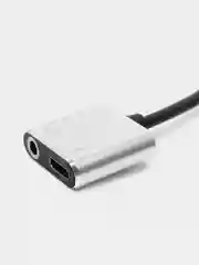 Хром переходник с Type-C на mini jack 3,5 мм + Type-C / Адаптер для наушников с зарядкой