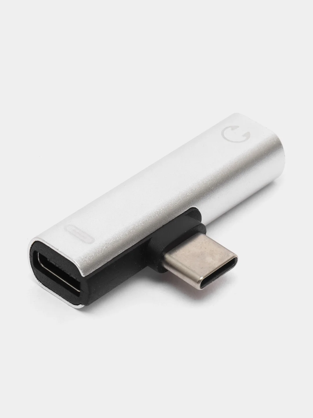 Серебряный переходник с Type-C на mini jack 3,5 мм (+ Type-C) / Адаптер для наушников с зарядкой
