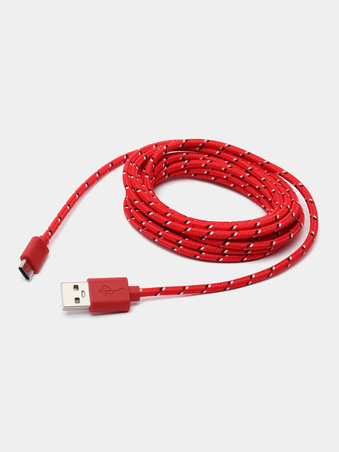Красный длинный кабель быстрой зарядки USB - Type-C (3 метра) в прочной нейлоновой оплетке
