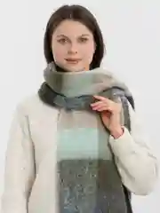 Черный шарф женский, теплый, с бахромой, зимний