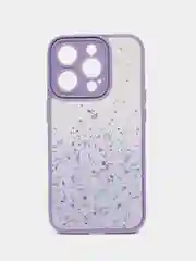Фиолетовый чехол для iPhone 15 Pro Max Plus, Айфон Про Макс, с блестками, с защитой камеры