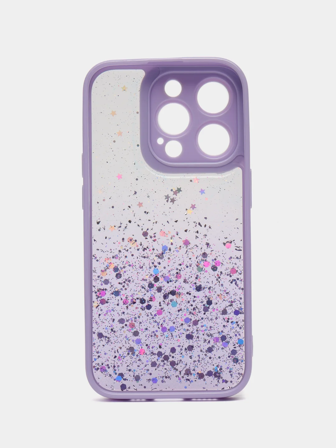 Фиолетовый чехол для iPhone 15 Pro Max Plus, Айфон Про Макс, с блестками, с защитой камеры
