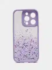 Фиолетовый чехол для iPhone 15 Pro Max Plus, Айфон Про Макс, с блестками, с защитой камеры