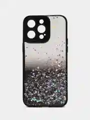 Фиолетовый чехол для iPhone 15 Pro Max Plus, Айфон Про Макс, с блестками, с защитой камеры