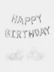 Серебряный набор для дня рождения - "Happy Birthday" - 20 шаров - 2 ленты. Разнообразные цвета!
