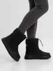Черный дутики женские зимние, с натуральным мехом