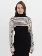 Бежевый вязанный укороченный топ