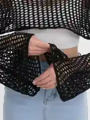 Черный вязанный укороченный топ