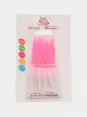 Розовый свечки для торта, неоновые, блестящие, спираль, 10 штук
