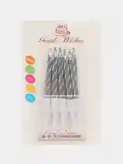 Серебряный свечки для торта, неоновые, блестящие, спираль, 10 штук