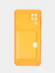 Оранжевый чехол с карманом для карт Samsung Galaxy A12/M12, прозрачный, Самсунг Галакси А12/М12