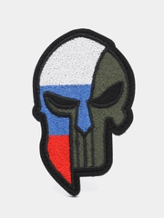 Шеврон на липучке "Череп флаг России хаки"