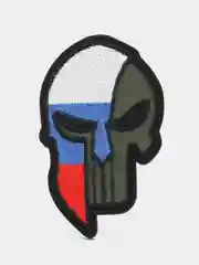 Шеврон на липучке "Череп флаг России хаки"