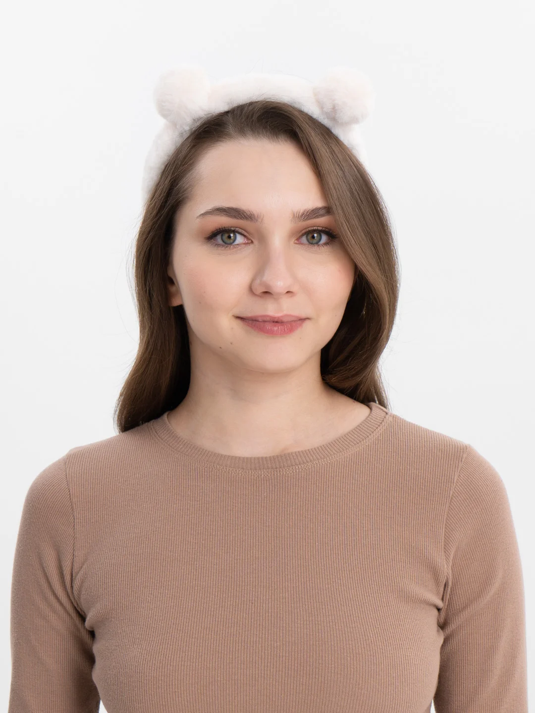 Белый мягкий/ пушистый ободок на голову с ушками женский/ детский/ подростковый