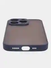Темно-синий чехол iPhone 14 Pro (Айфон 14 Про), пластиковый, матовый, с цветными кнопками