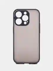 Темно-синий чехол iPhone 14 Pro (Айфон 14 Про), пластиковый, матовый, с цветными кнопками