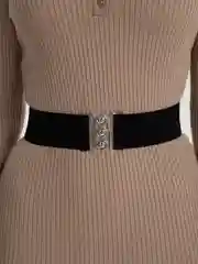 Серебряный женский эластичный пояс, с декоративной пряжкой, ремень