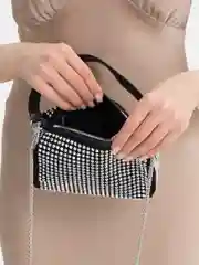 Серебряный сумка вечерняя, со стразами