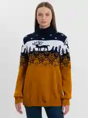 Терракотовый свитер новогодний, вязаный, с оленями, унисекс