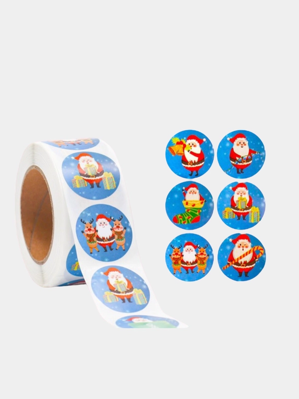 Наклейки новогодние, в рулоне Merry Christmas, 500 штук, 2.5 см