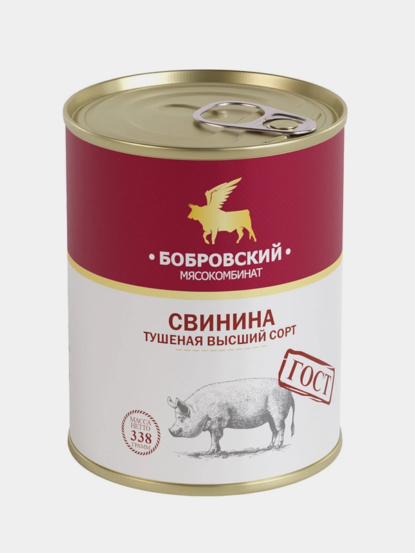 Свинина тушеная высший сорт Бобровский, 338 грамм