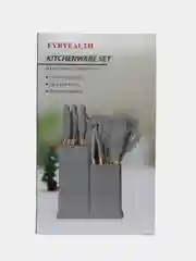 Серый набор кухонных ножей и принадлежностей, набор 19 предметов