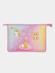 Папка для тетрадей №1School Corgi time, А4, молния, пластик, ПТ-813