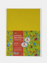 Картон цветной №1 School Отличник, А4, 8 листов, 8 цветов