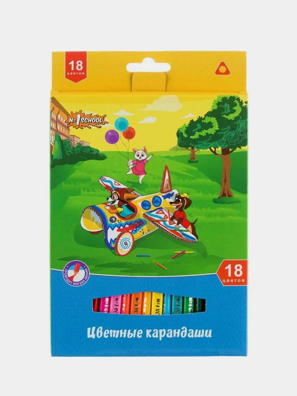 Карандаши цветные №1School "Шустрики", 18 цветов, 3-гран