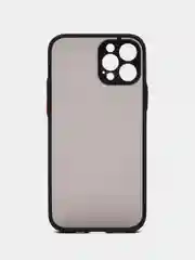 Черный чехол на iPhone 12 Pro / Айфон 12 Про, пластиковый, матовый, с цветными кнопками