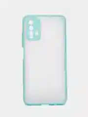 Бирюзовый чехол матовый Xiaomi Redmi 9T, Редми 9Т пластиковый  полупрозрачный с цветными кнопками