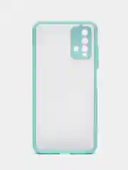 Бирюзовый чехол матовый Xiaomi Redmi 9T, Редми 9Т пластиковый  полупрозрачный с цветными кнопками