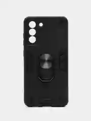 Угольный чехол для Samsung Galaxy S21 FE, Самсунг Галакси С21 ФЕ с металлической подставкой