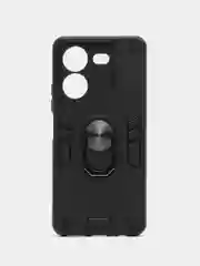 Угольный чехол Tecno Pova 5 / Техно Пова 5 противоударный, с металлической подставкой кольцом