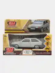 Серебряный машина LADA-2108 Спутник 12 см Технопарк, металлическая, открываются двери и багажник