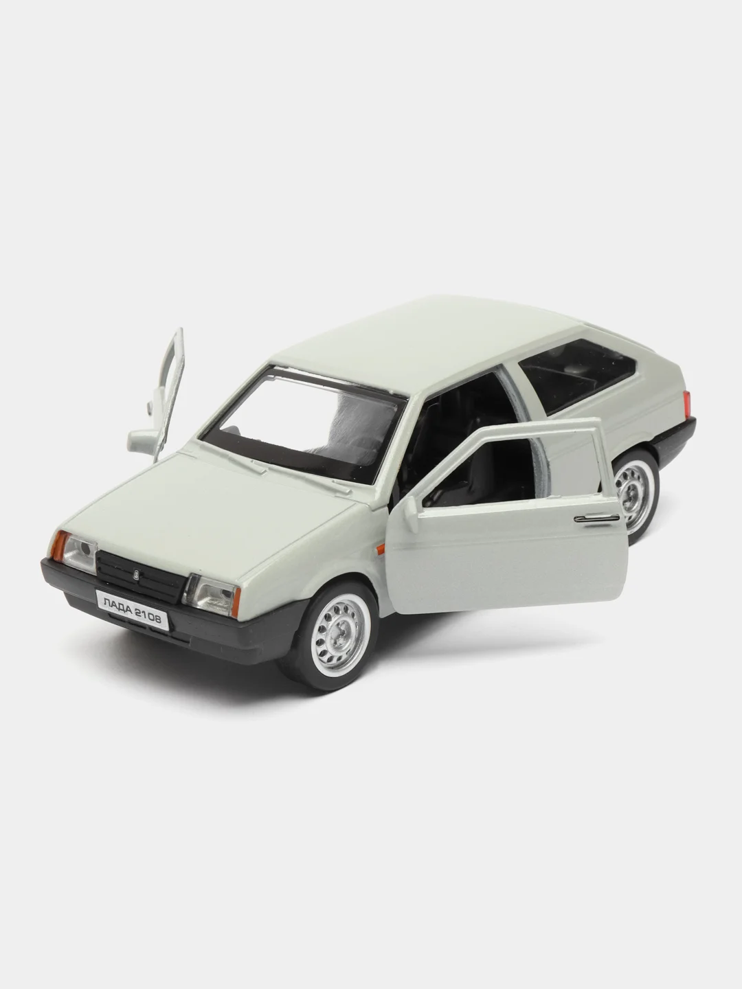 Серебряный машина LADA-2108 Спутник 12 см Технопарк, металлическая, открываются двери и багажник