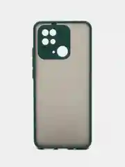 Тёмно-зелёный чехол Xiaomi Redmi 10C / Poco C40, Поко С40, пластиковый, матовый, с цветными кнопками