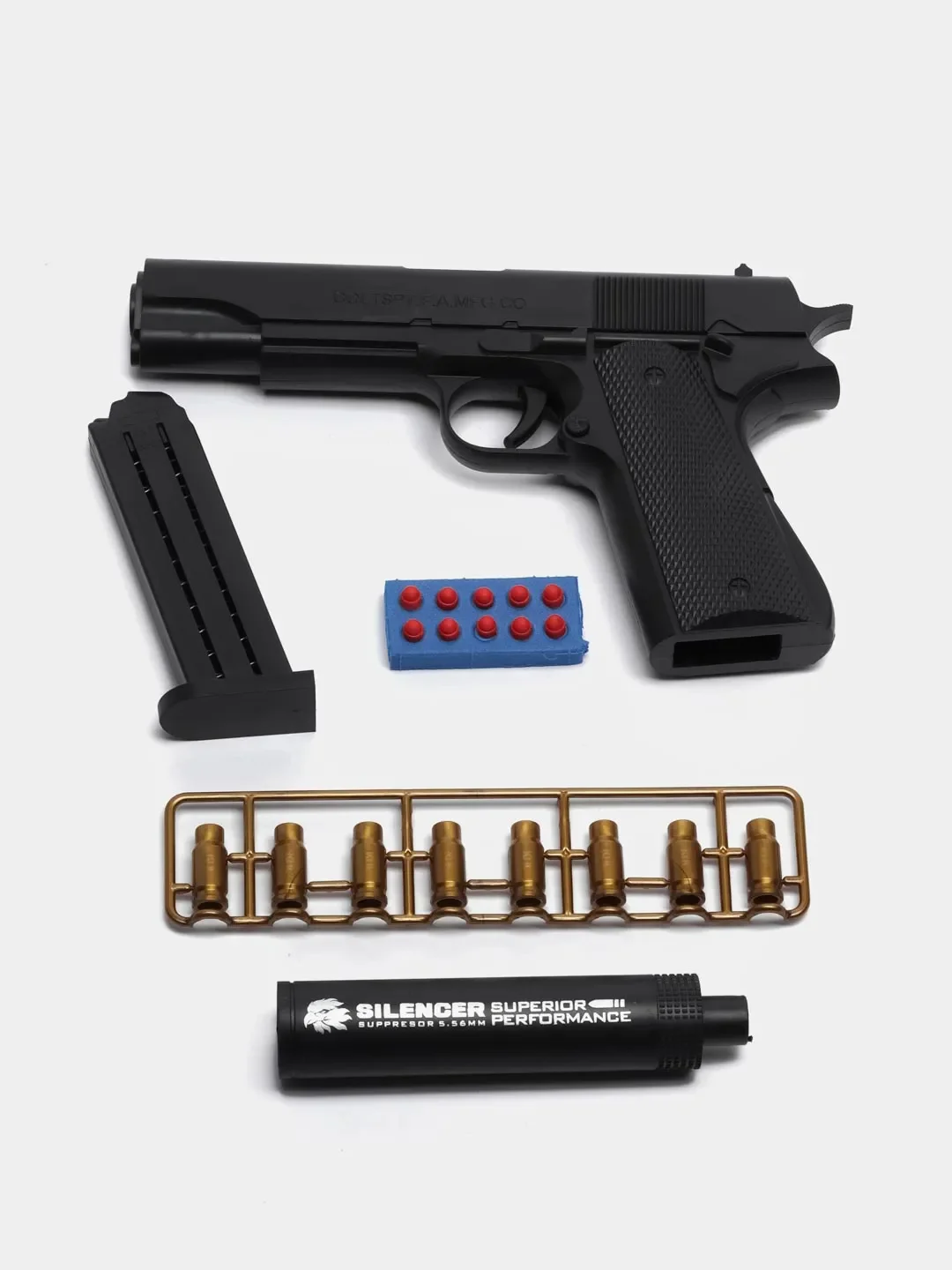 Тёмно-серый игрушечный воздушный пистолет Colt M1911, перезаряжаемый Кольт с гильзами и мягкими пулями