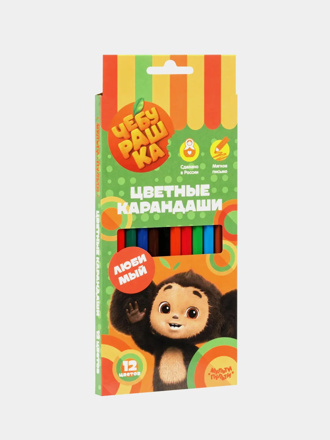 Цветные карандаши Мульти-Пульти "Чебурашка", 12 цветов, мягкие