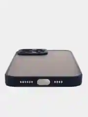 Темно-синий чехол iPhone 14 Pro Max (Айфон 14 Про Макс), пластиковый, матовый, с цветными кнопками
