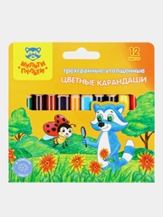 Цветные карандаши Мульти-Пульти "Енот на лугу", 12 цветов, утолщенные, мягкие