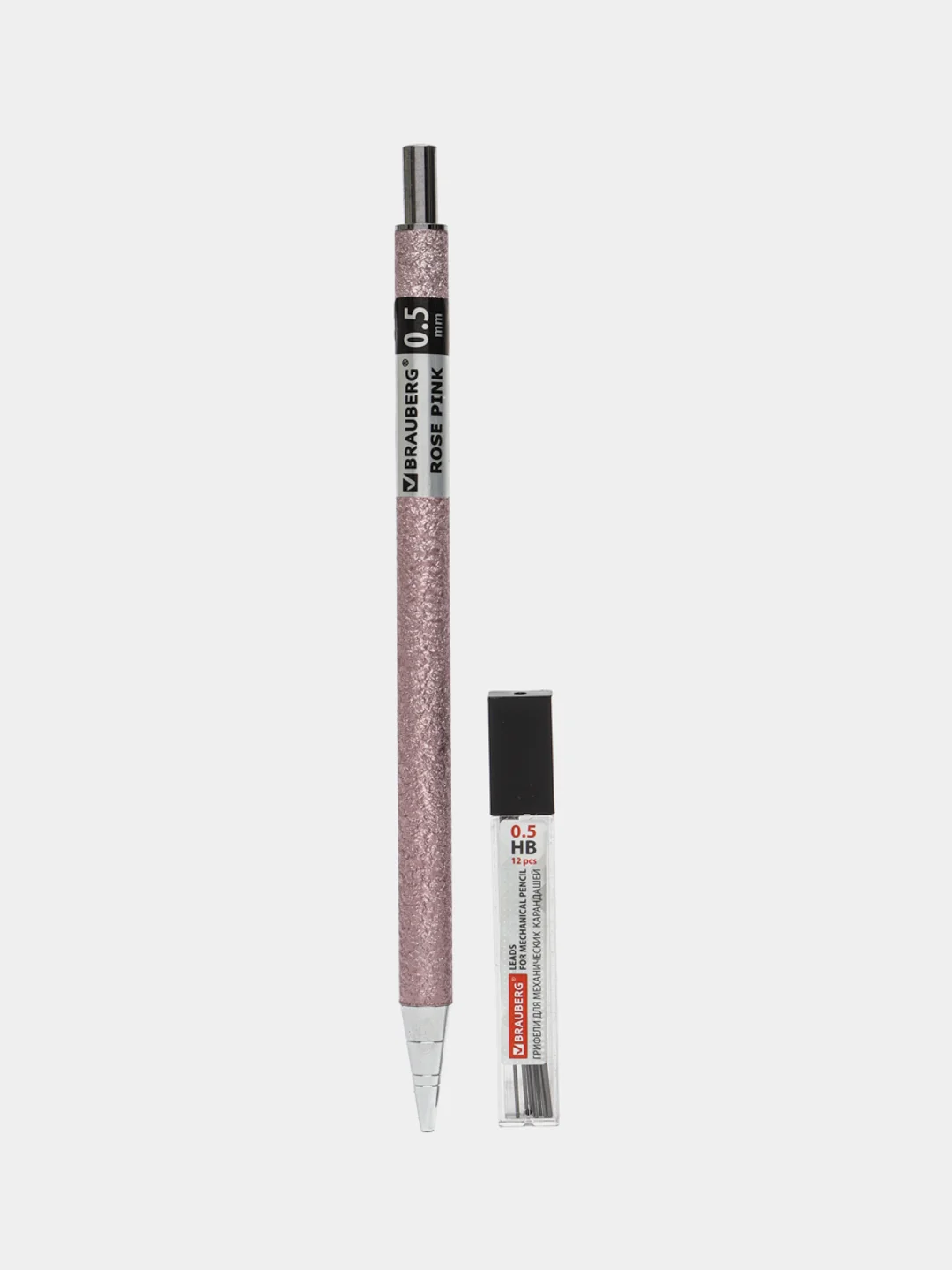 Карандаш механический Brauberg Rose Pink, 0,5 мм, грифели Hb, 12 штук