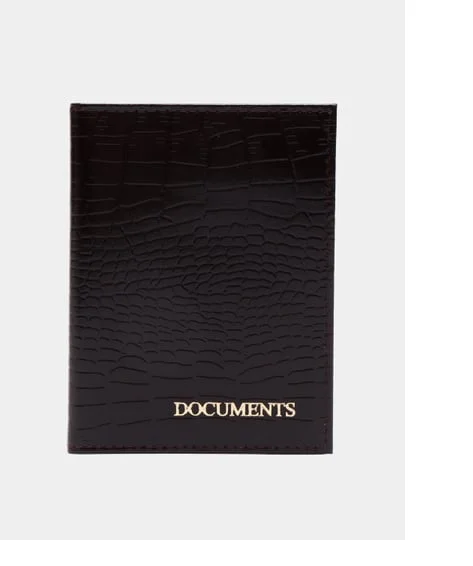 Пурпурный обложка для автодокументов кожаная под Крокодила, "DOCUMENTS"