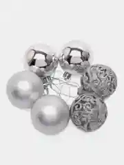 Серый металлик набор новогодних шаров елочных ажурных, 6 шт в коробке, D-6см
