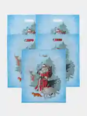 Небесно-голубой набор новогодних пакетов, ламинированные, 38 x 45 см