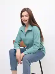 Бирюзовый лонгслив женский, кашемировый, в полоску, с воротником, оверсайз, осенний, теплый, зима